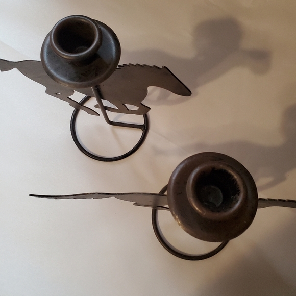 Rustic Brown Horse Candle Holders. Western . Horse Galloping. Set Of 2. Metal. - Picture 3 of 7